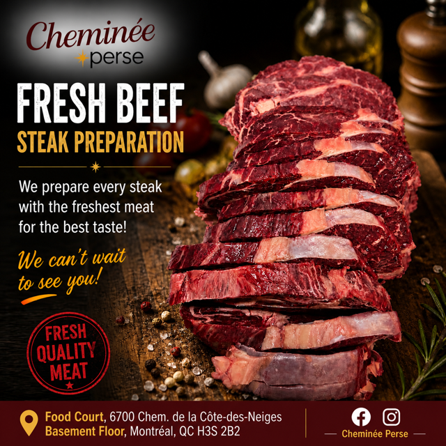 Préparation de steak de bœuf frais